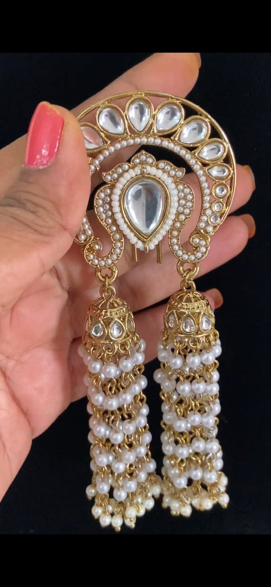 Kundan Pearl Long Jumki Hair Accessories | Hair Choti | Traditional Indian Jewelry