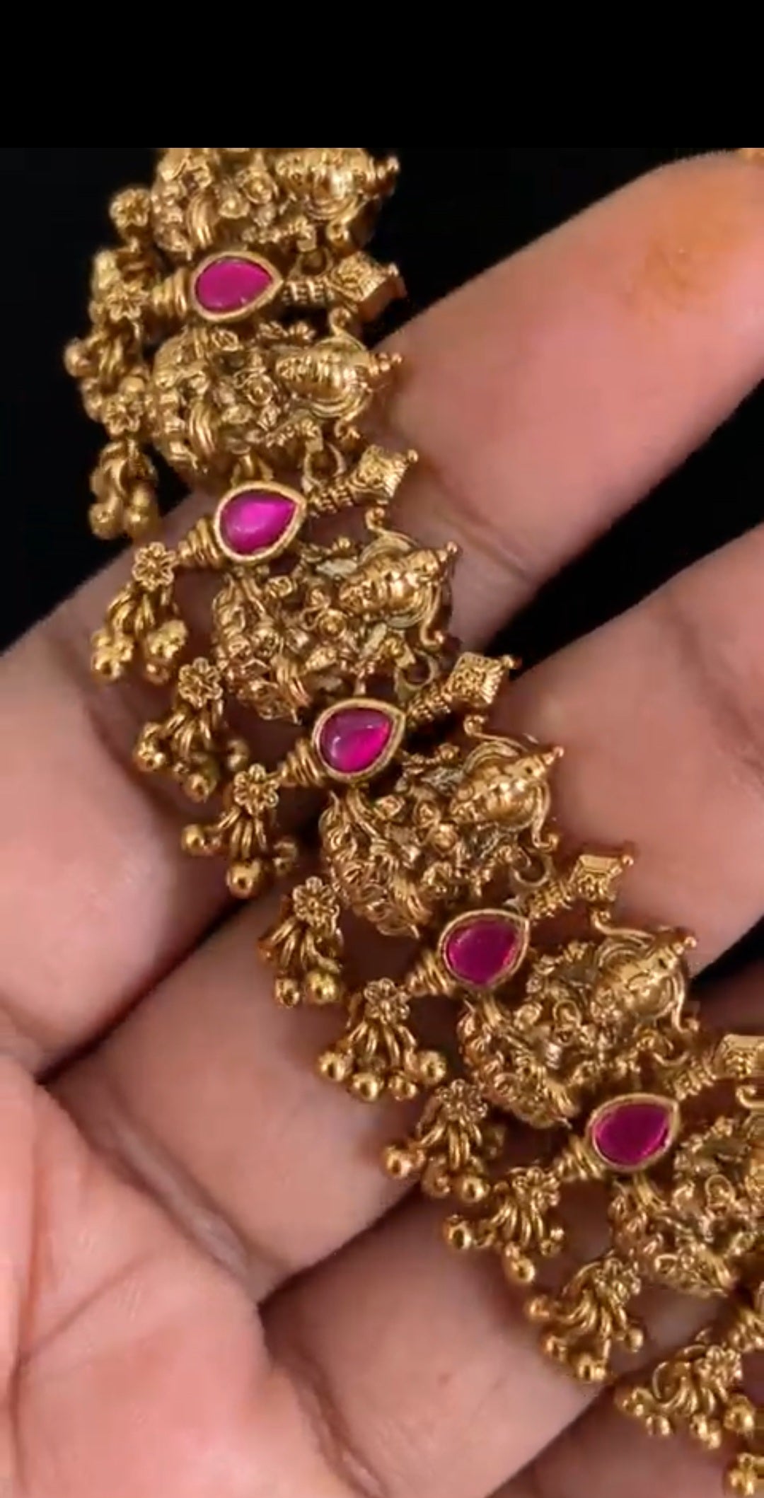 Traditional Lakshmi Ruby Necklace With Jumkis | Indian Temple Necklace