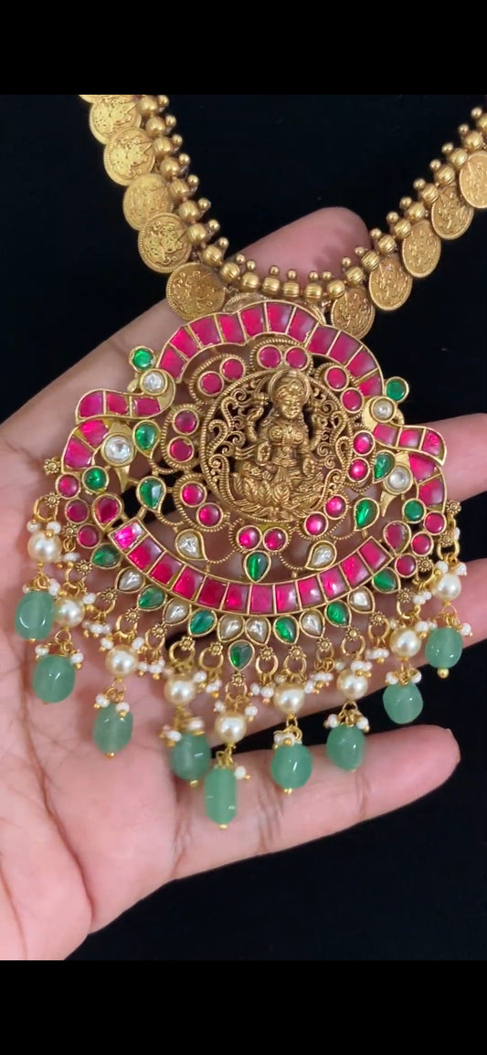 Jadau Kundan Lakshmi Pendant Kasula Necklace | Traditional Jewelry In USA