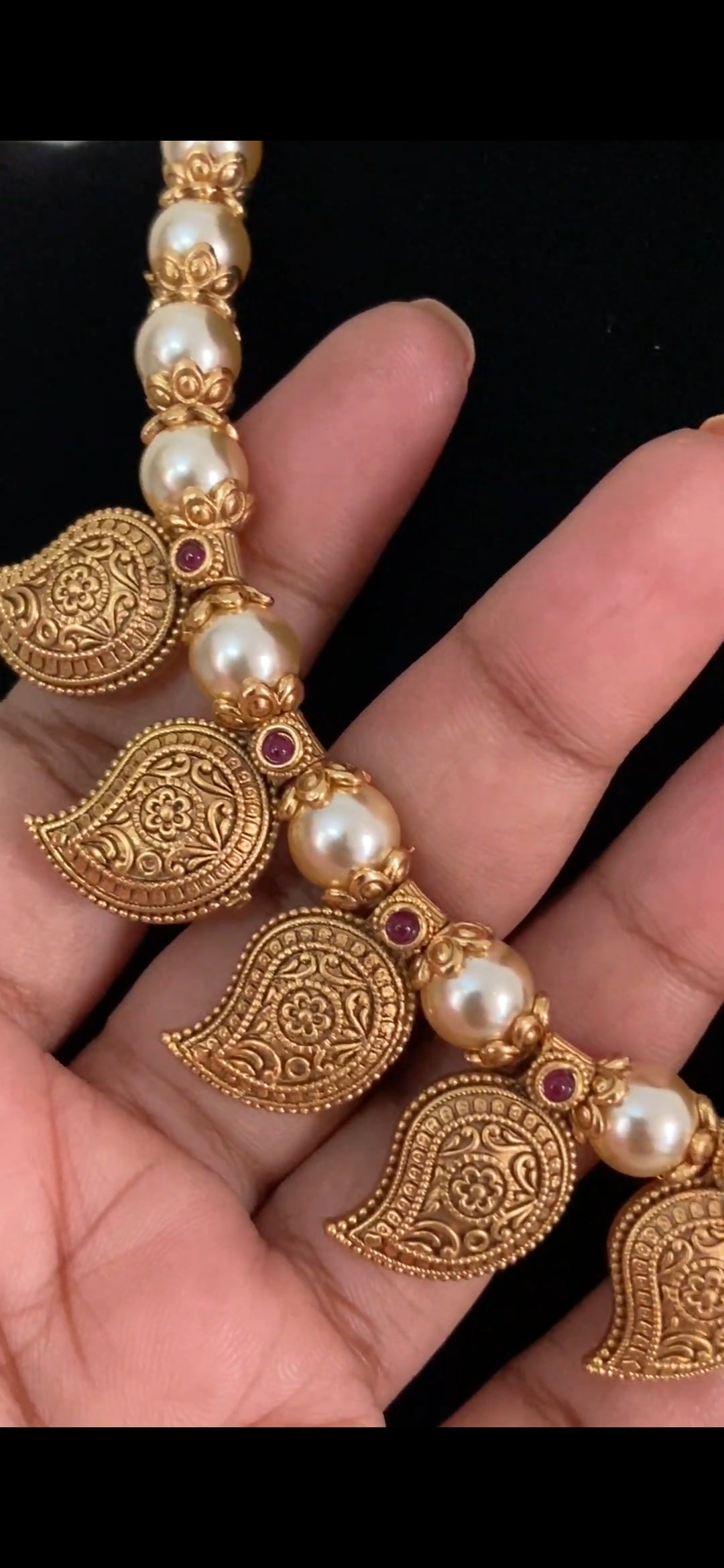 Antique Mango Pendants Pearl  Necklace Set | Indian Beads Necklace