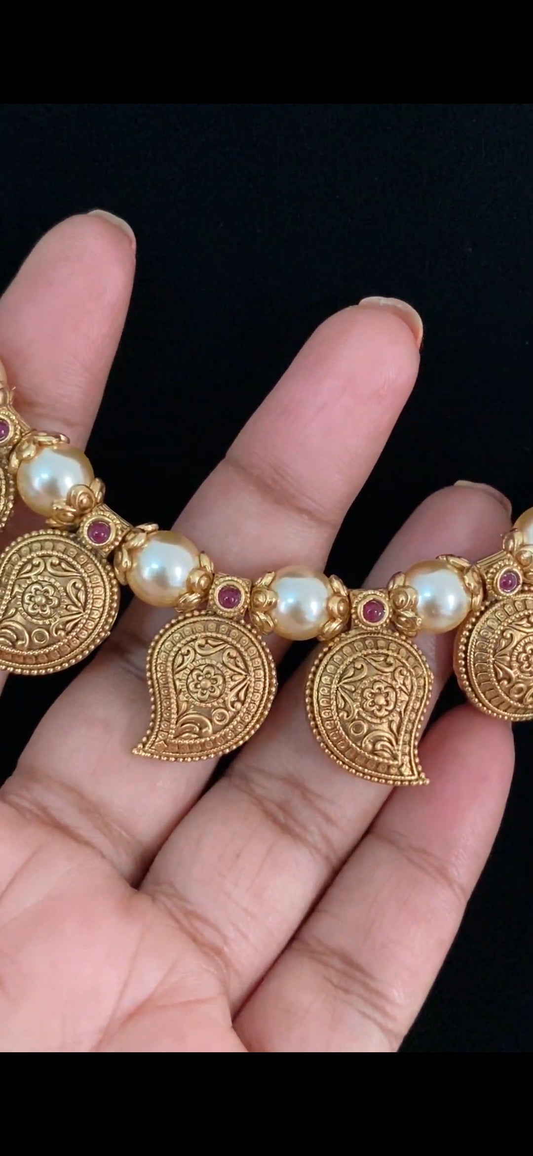 Antique Mango Pendants Pearl  Necklace Set | Indian Beads Necklace