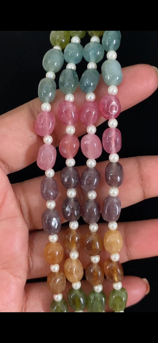 Multi Color Gem Grade Beads & pearl Necklace | South Indian Jewelry | Gift Idea