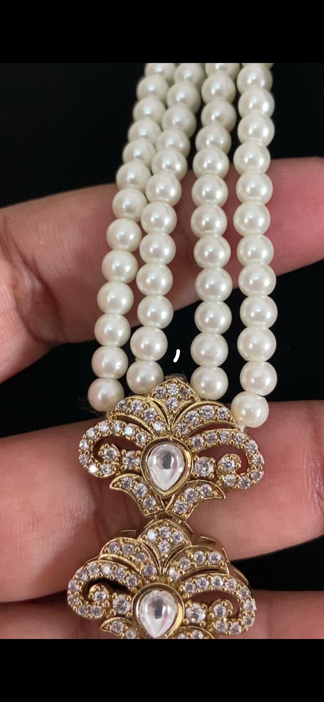 Vintage Green & Pearl Mala With Earrings