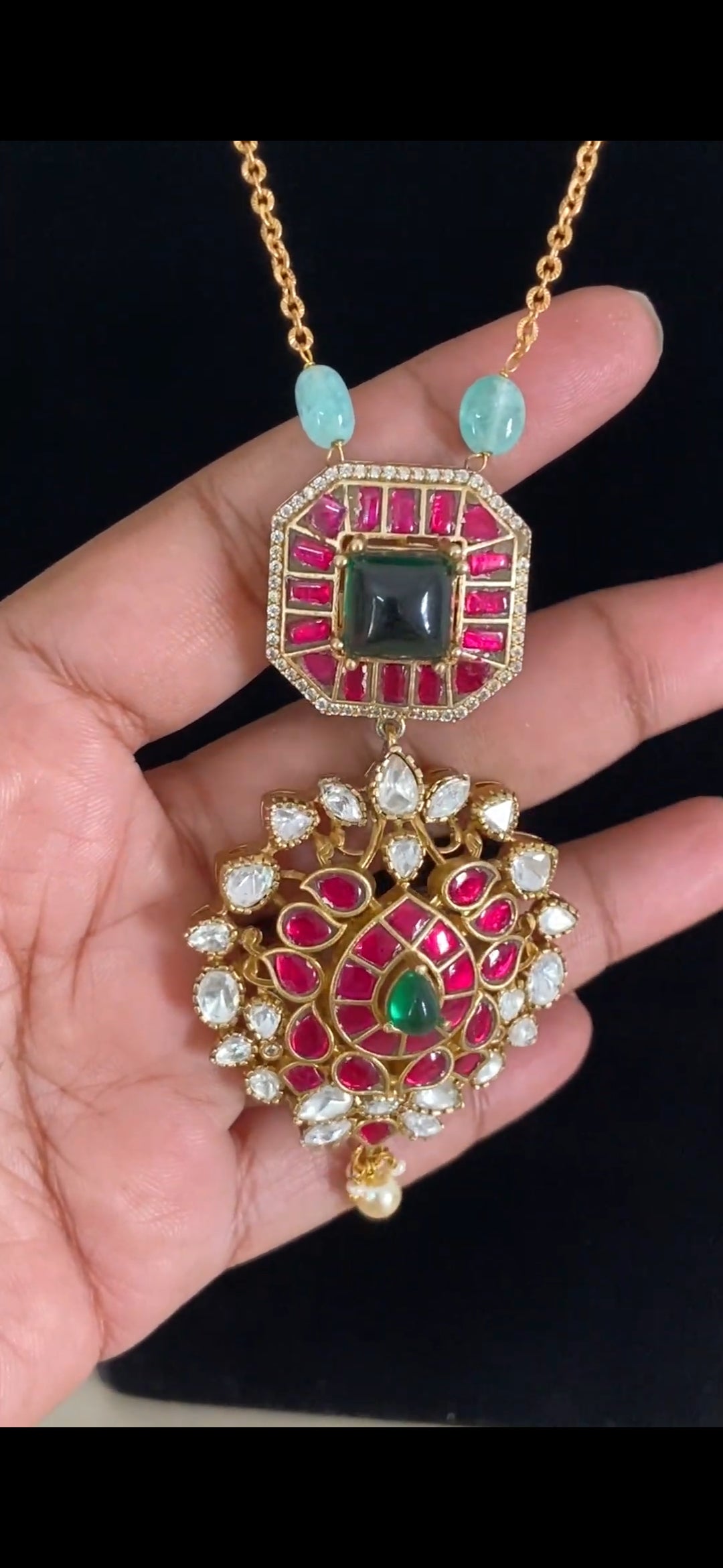 Moissanite Jadau Kundan Pendant Simple Chain Set | Indian Jewelry In USA