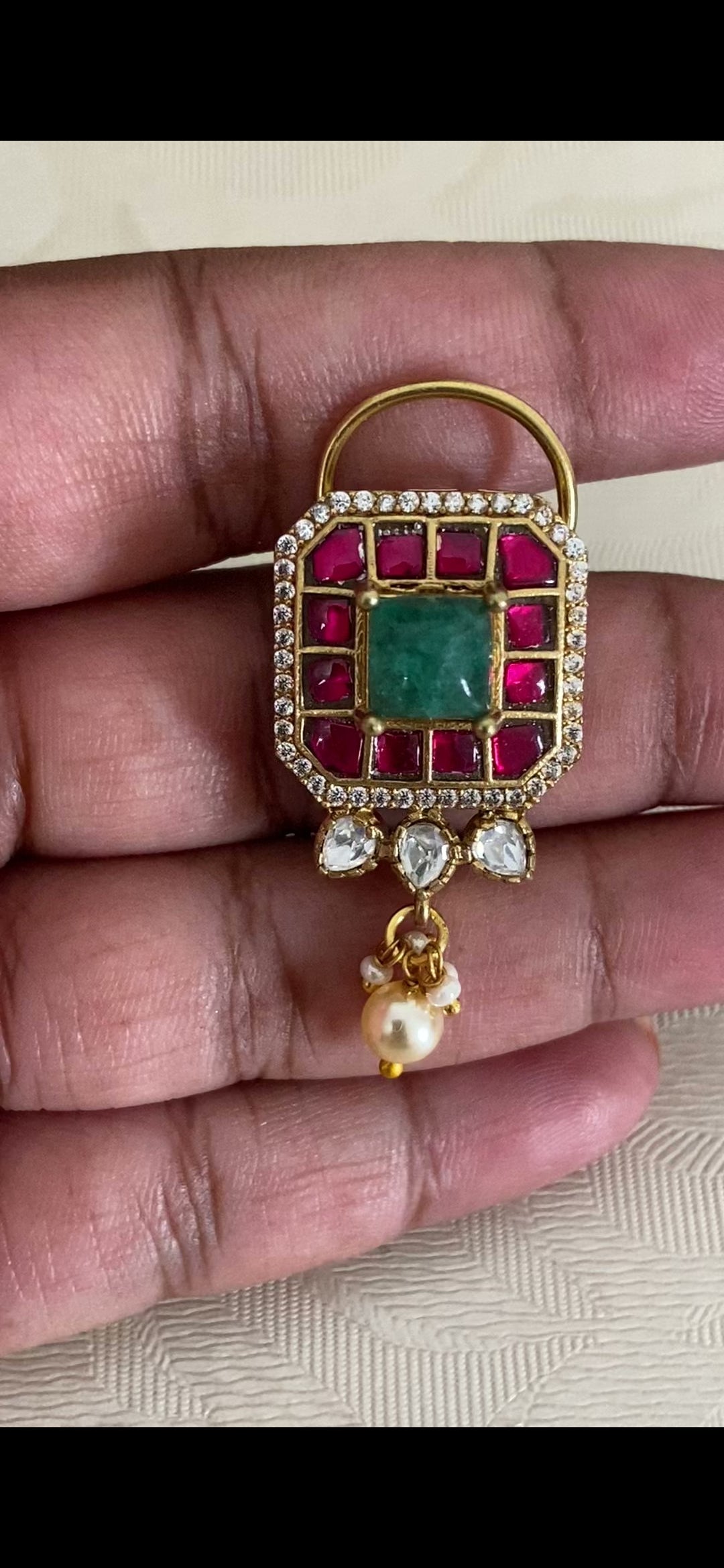 Moissanite Jadau Kundan Pendant Simple Chain Set | Indian Jewelry In USA