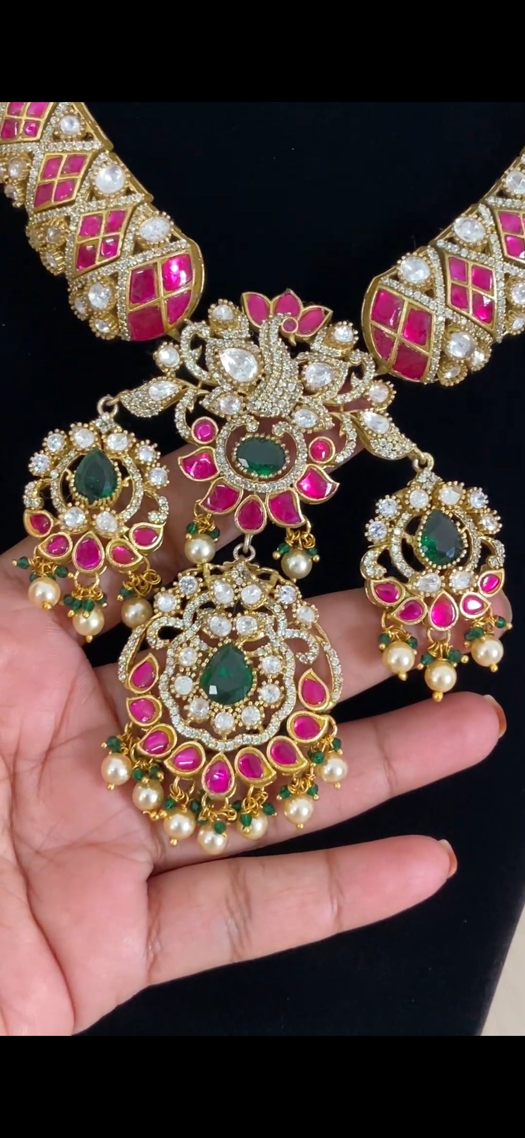 Moissanite & Jadau Fusion Bridal Necklace With Earrings | Indian Jewelry