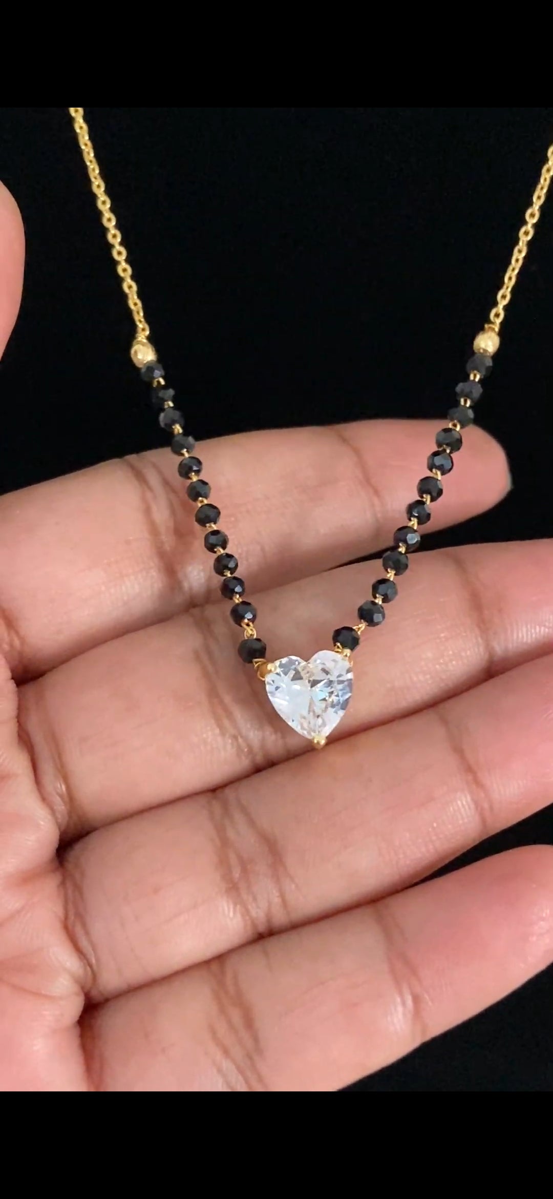 AD Heart Pendant Mangalasutra | Traditional Black Beads