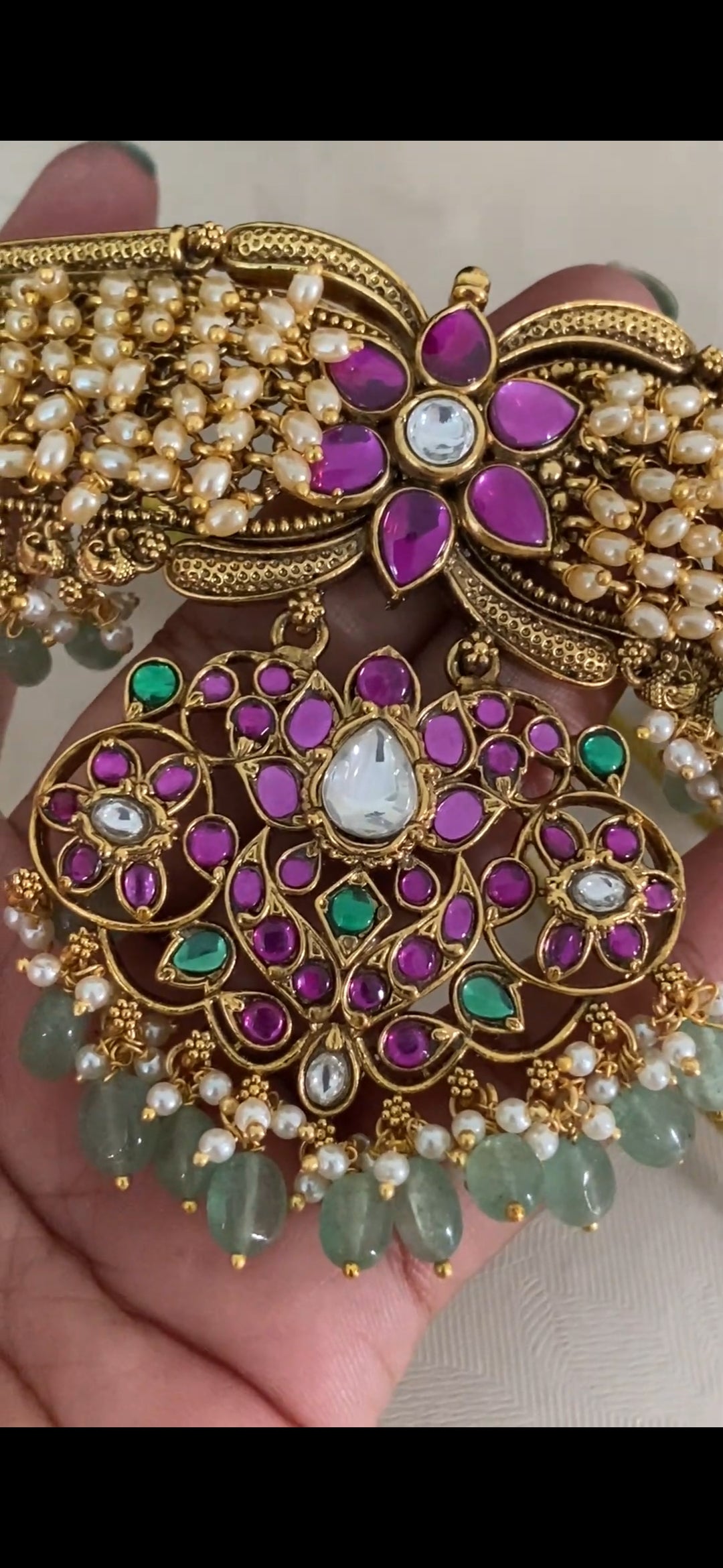 Antque Kemp Pearl Choker With Jumkis | Traditional Jewelry
