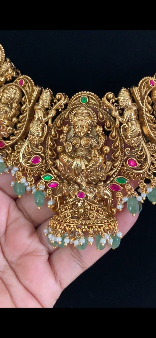 Traditional Temple Lakshmi Necklace Set | Indian Bridal Jewelry