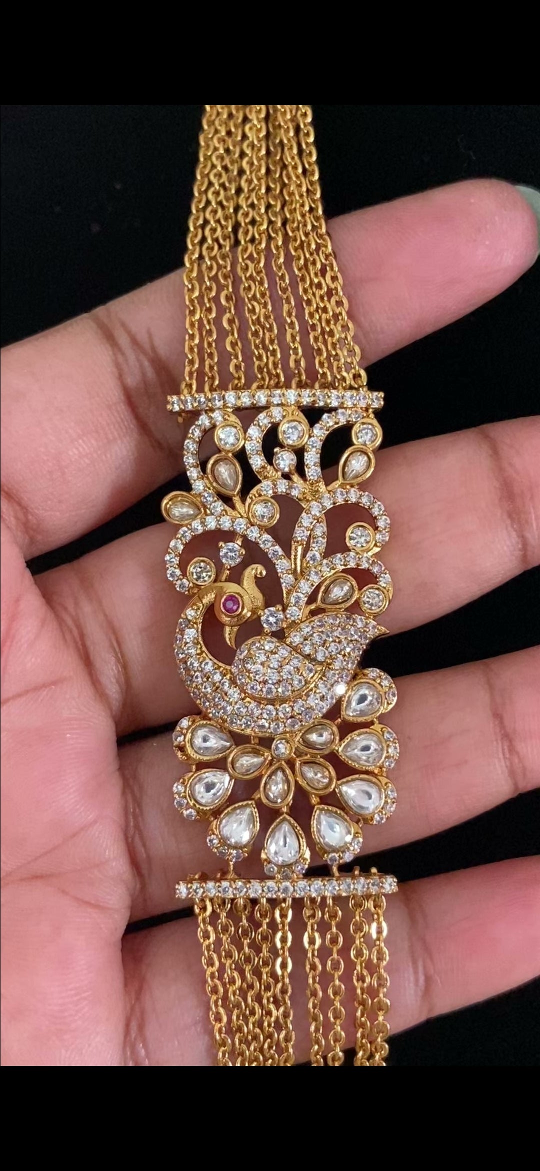 AD Peacock Pendant Antique Chandraharam | Indian Traditional Jewelry In USA