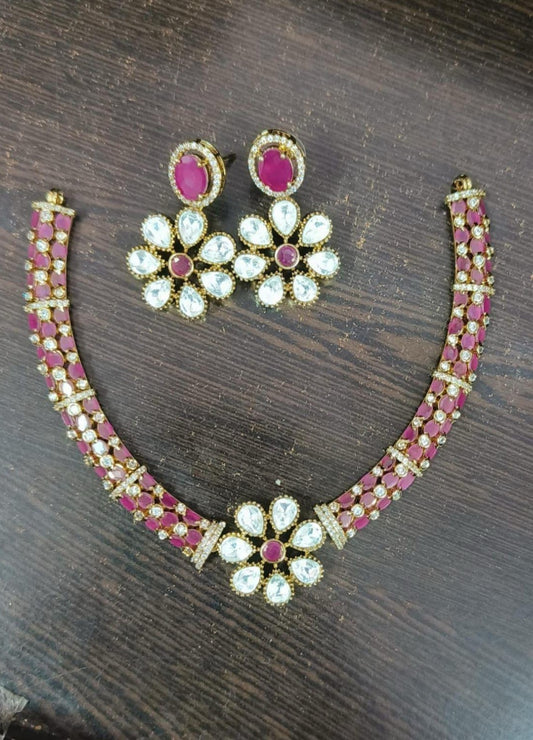 Floral CZ Choker Necklace Set | Indian Jewelry in USA