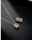 CZ Pink Pendant Simple Chain With Studs | Indian Jewelry In USA