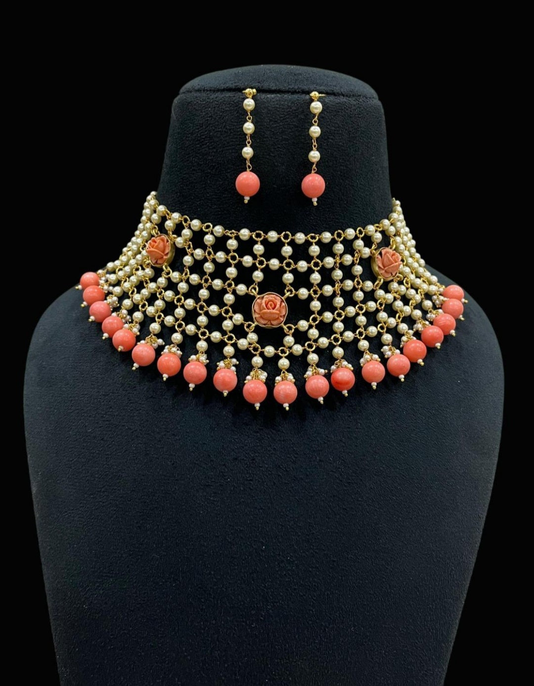 Pearl Coral Rose Choker Set | Indian Jewelry In USA
