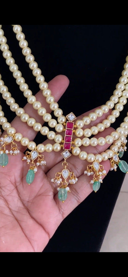 Kundan Pearl Necklace With Earrings | Indian Jewelry In USA