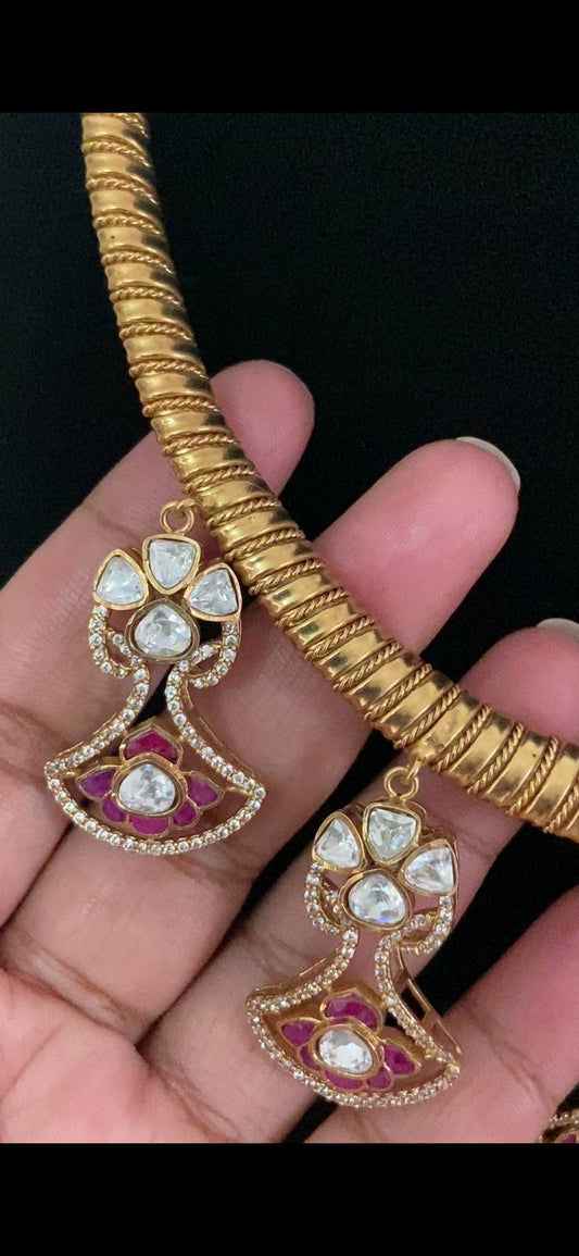 Antique Moissanite Kundan Kundan Necklace Set | Indian Traditional Jewelry In USA
