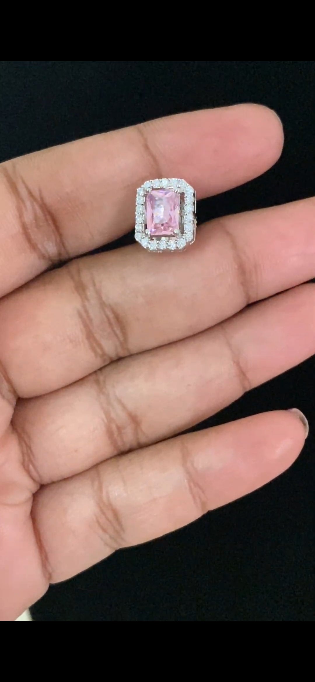 CZ Pink Pendant Simple Chain With Studs | Indian Jewelry In USA