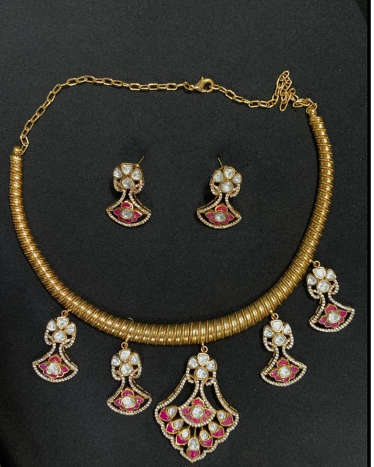 Antique Moissanite Kundan Kundan Necklace Set | Indian Traditional Jewelry In USA
