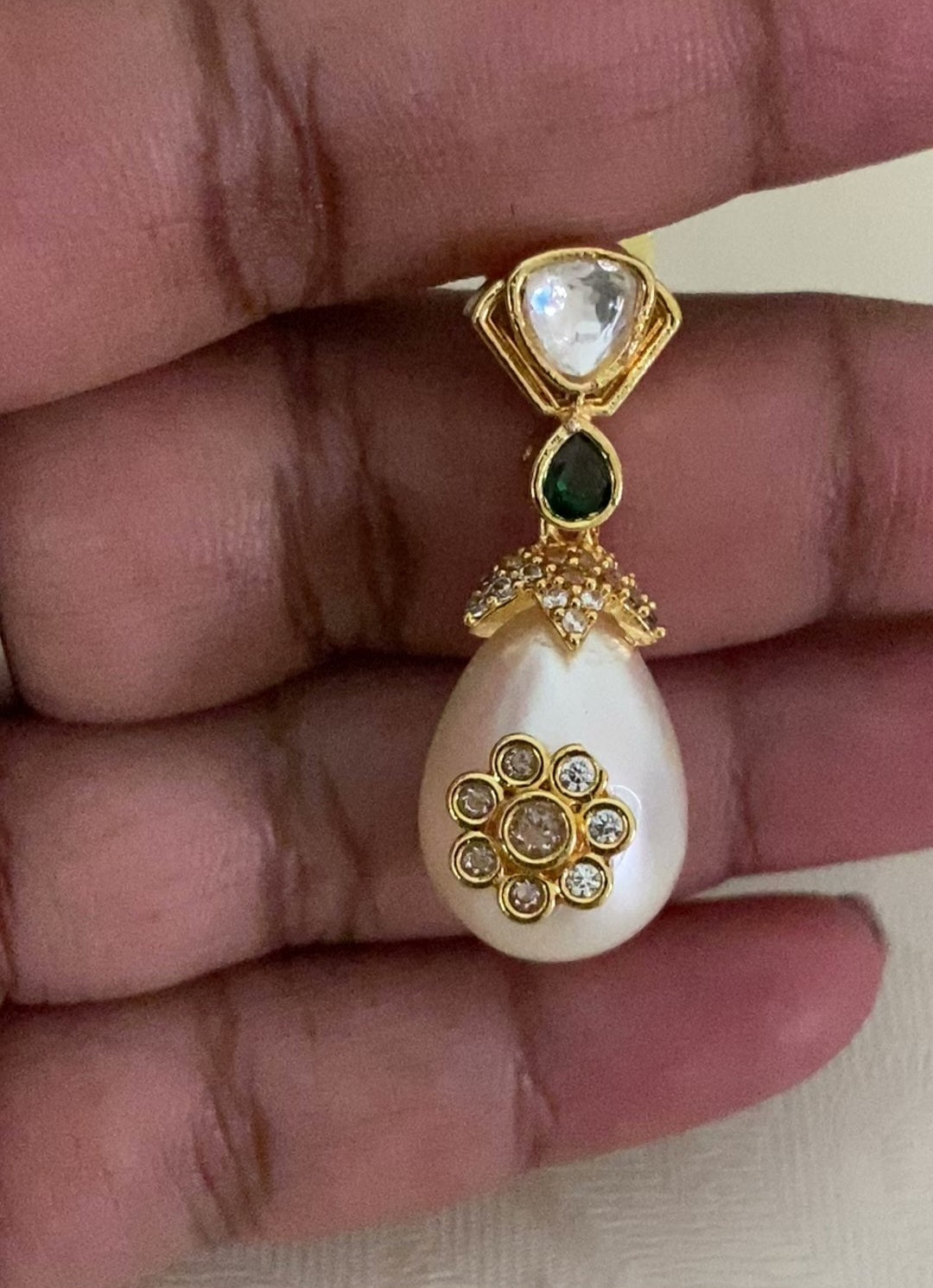 Green Beads Pearl Drop Kundan Necklace Set | Indian jewelry In USA