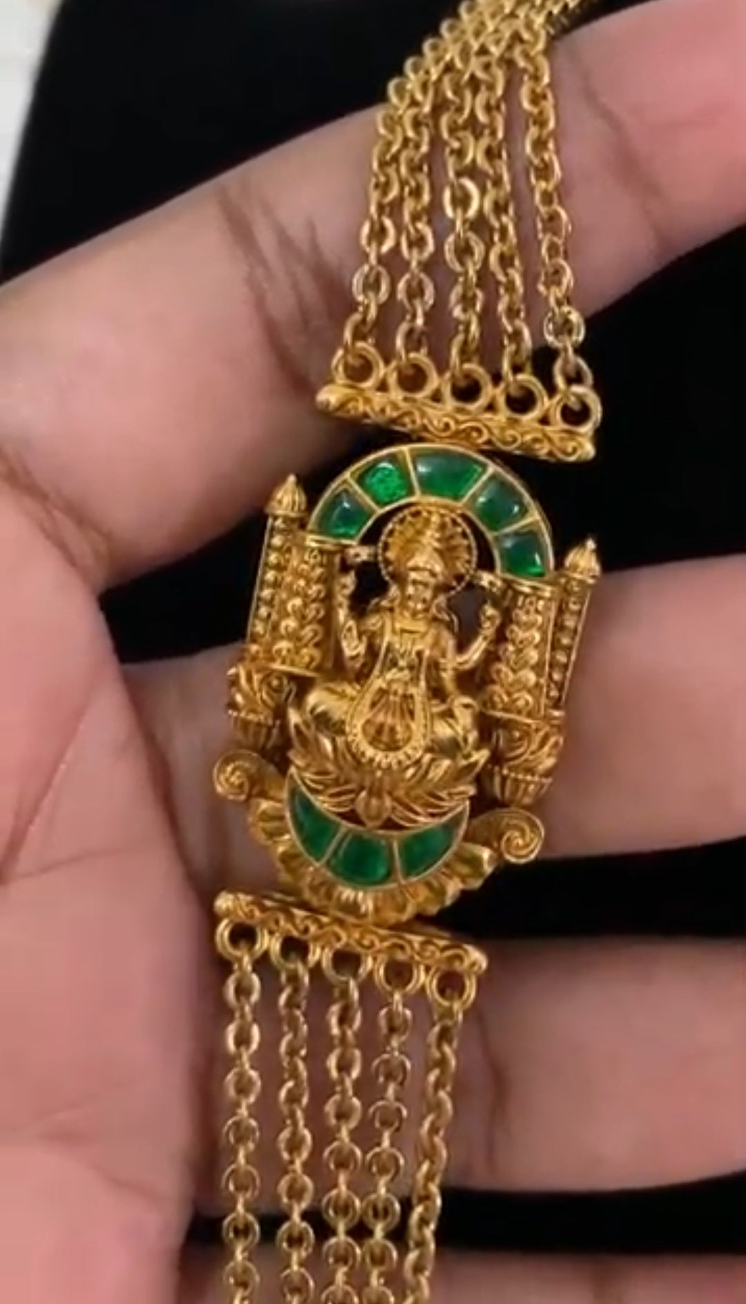 Jadau Kundan Antique Lakshmi Pendant ChandraHaram |  Indian Traditional Jewelr