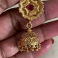 Antique Gold & Green Beads Flower Drops Necklace With Jumkis | Indian Jewelry