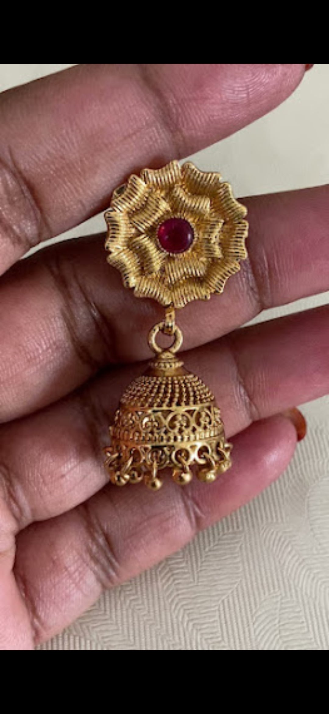 Antique Gold & Green Beads Flower Drops Necklace With Jumkis | Indian Jewelry