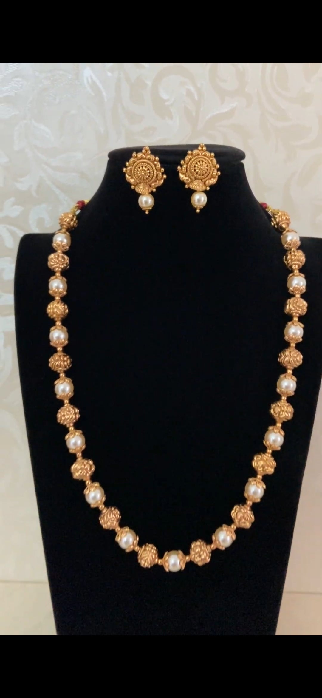 Antique Beads & Pearl Mala With Studs | Traditional Jewelry In USA