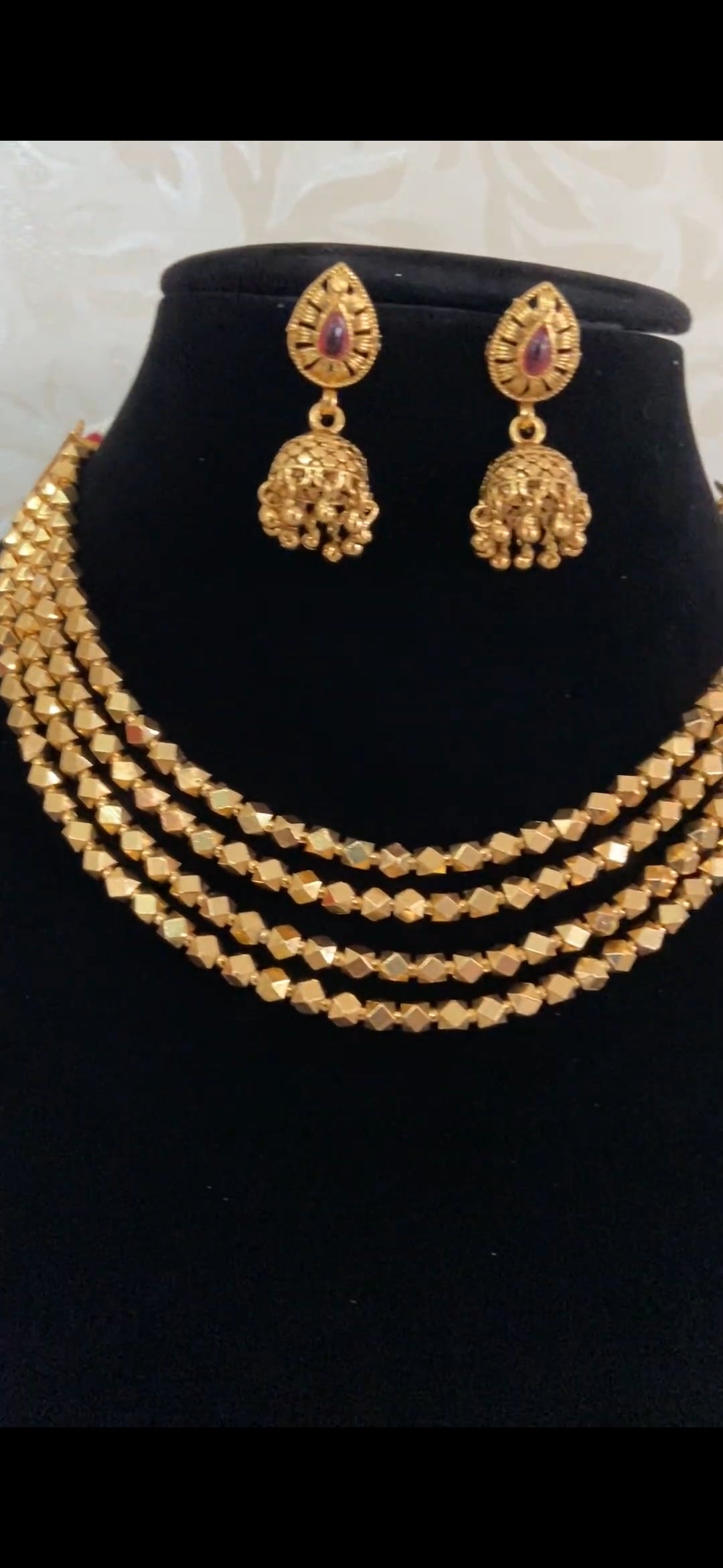 Gold Beads Palakasarulu Necklace With Jumkis | Traditional Jewelry In USA