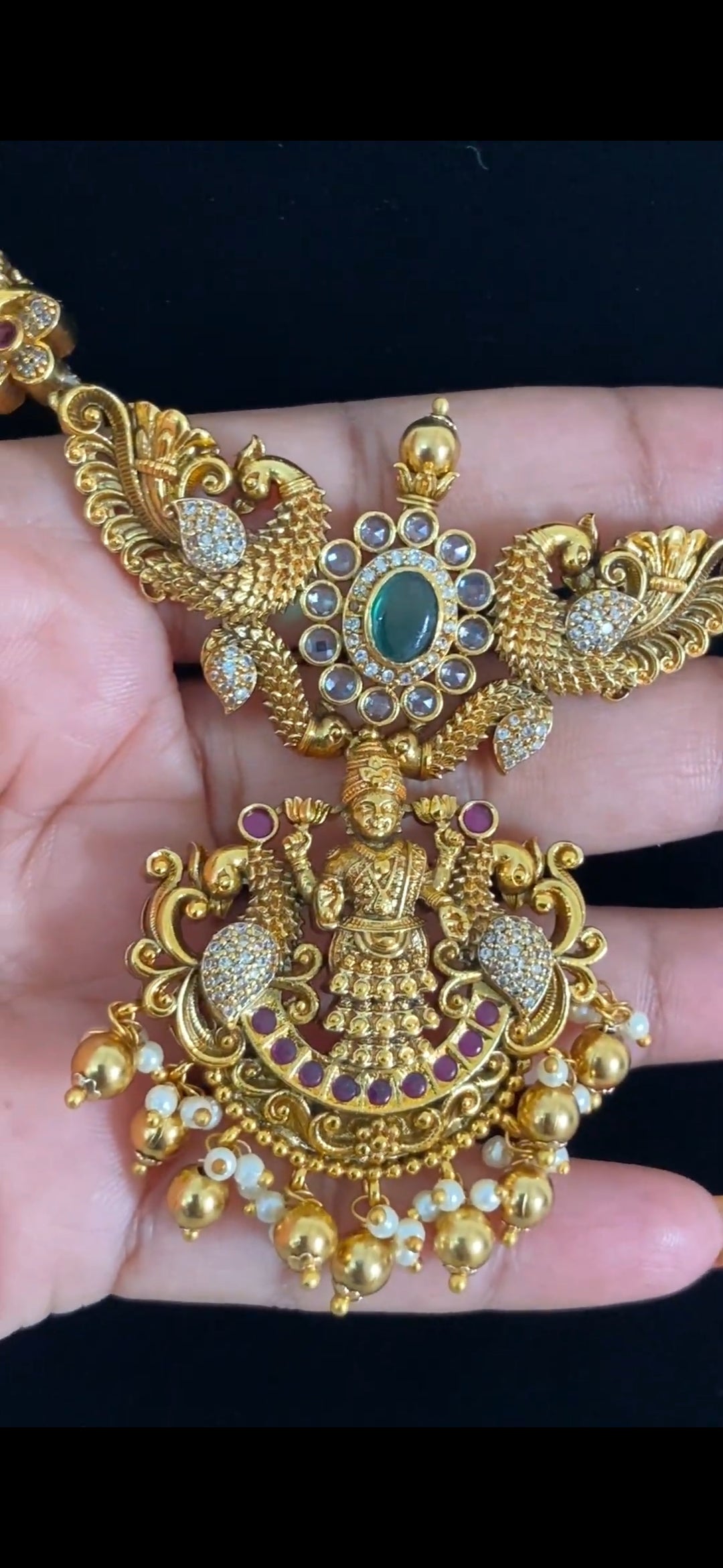 Antique Lakshmi Pendant Kante Neklace Set | Traditional Temple Jewelry In USA