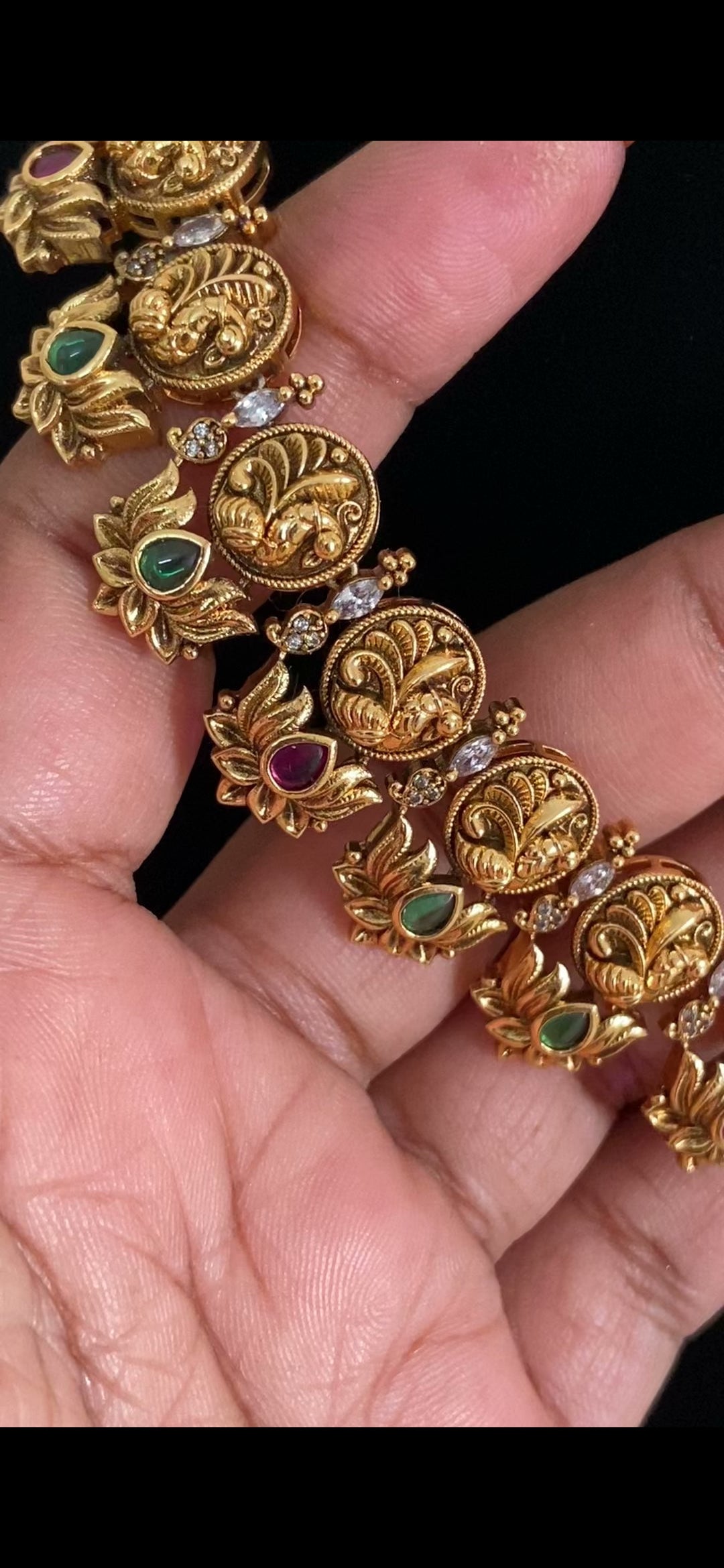 Antique Lotus Peacock Necklace Set | Traditional Temple Jewelry In USA