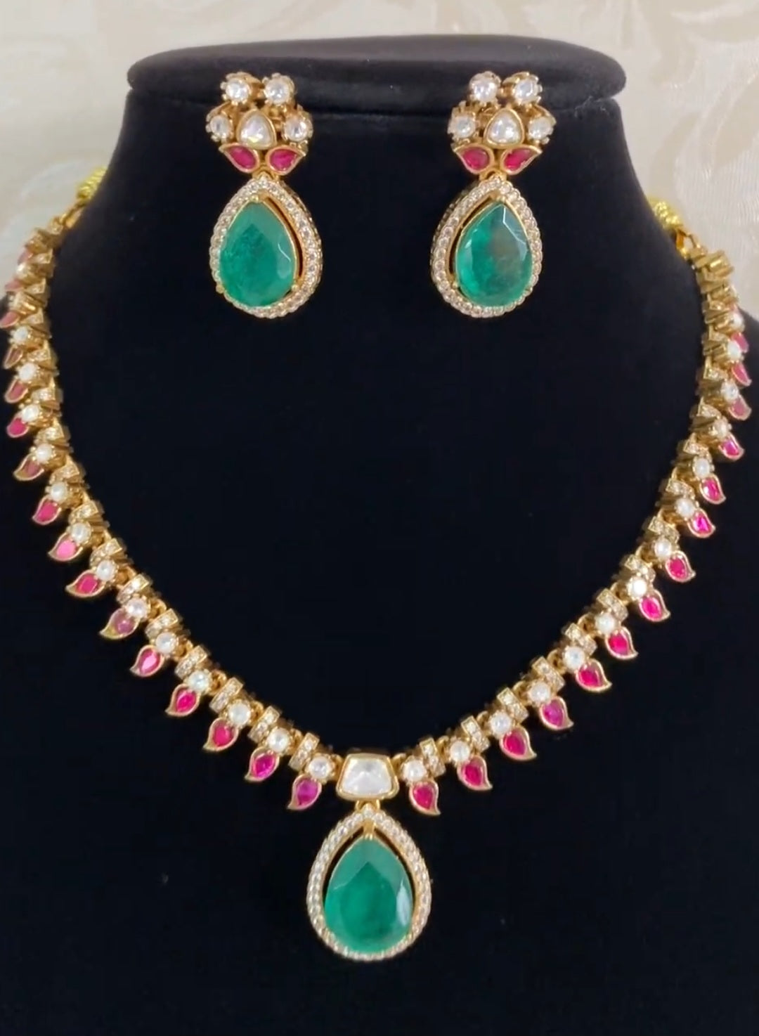 Moissanite Ruby Emerald  Necklace Set | Latest Indian Jewelry In USA