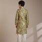 Boys Mustard Yellow Floral Patterned Kurta Set | Traditional Indian Dress