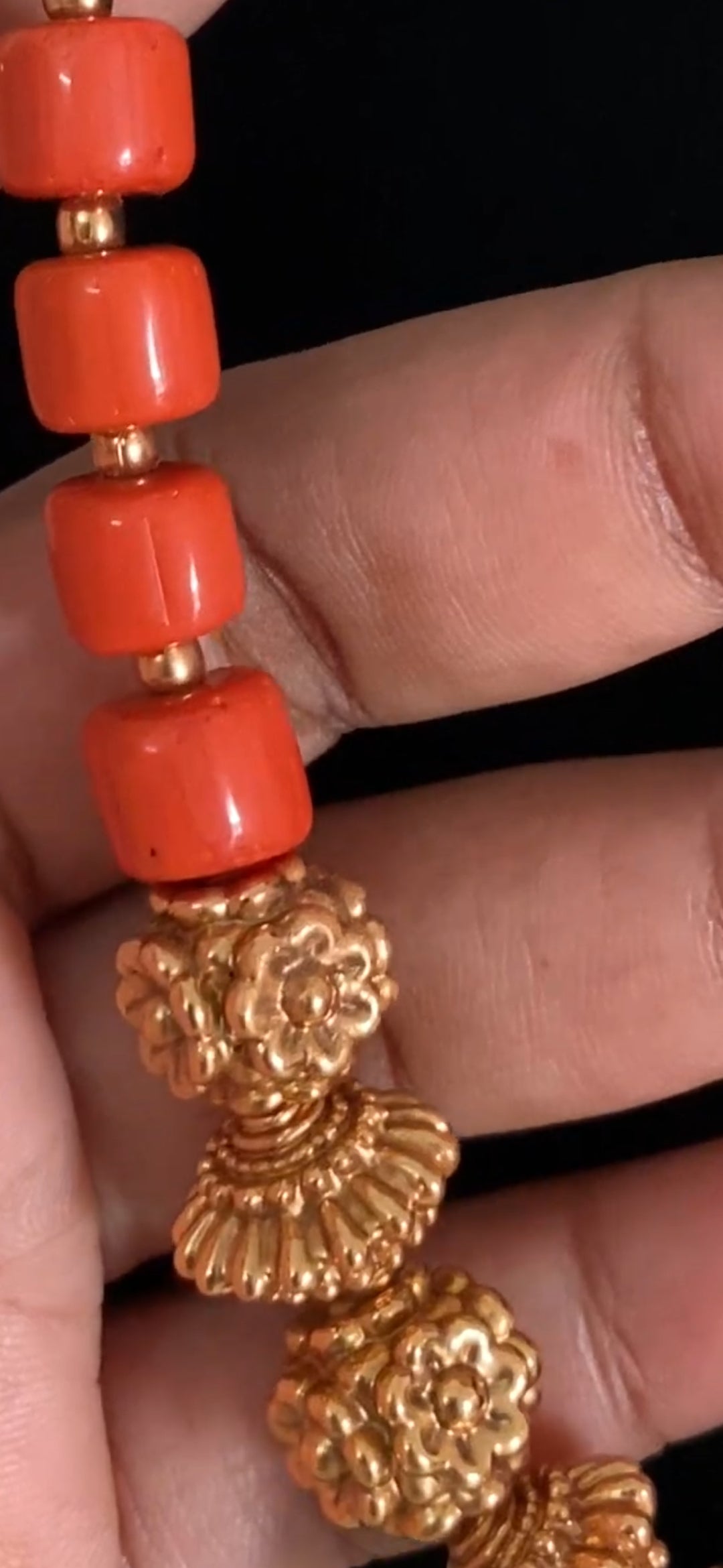 Antique & Coral Beads Mala With Studs | Handmade Jewelry