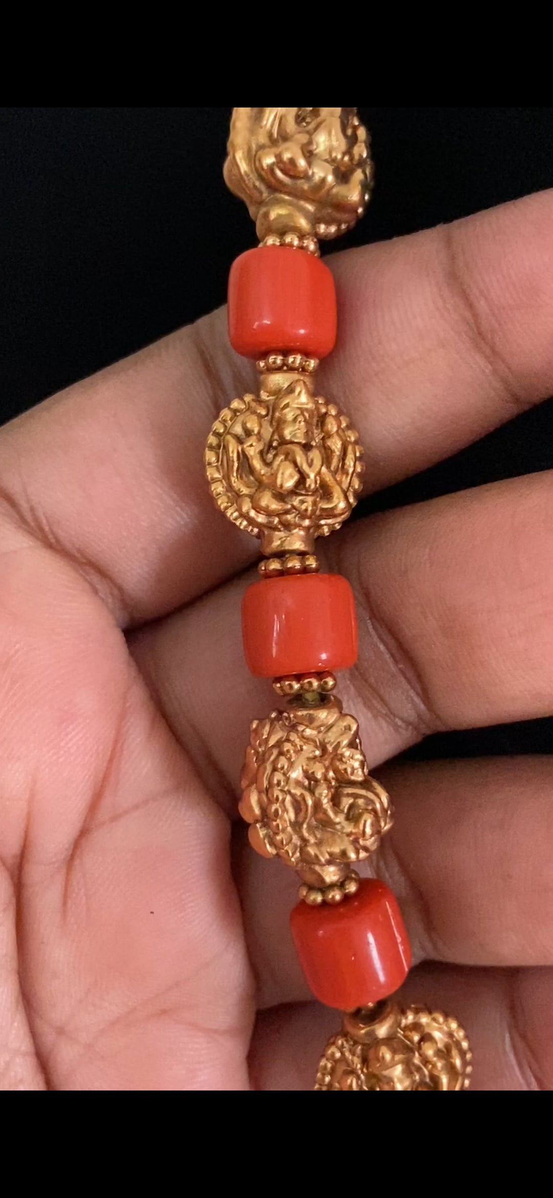 Coral Temple Lakshmi Beads Mala with Studs | Traditional Jewelry