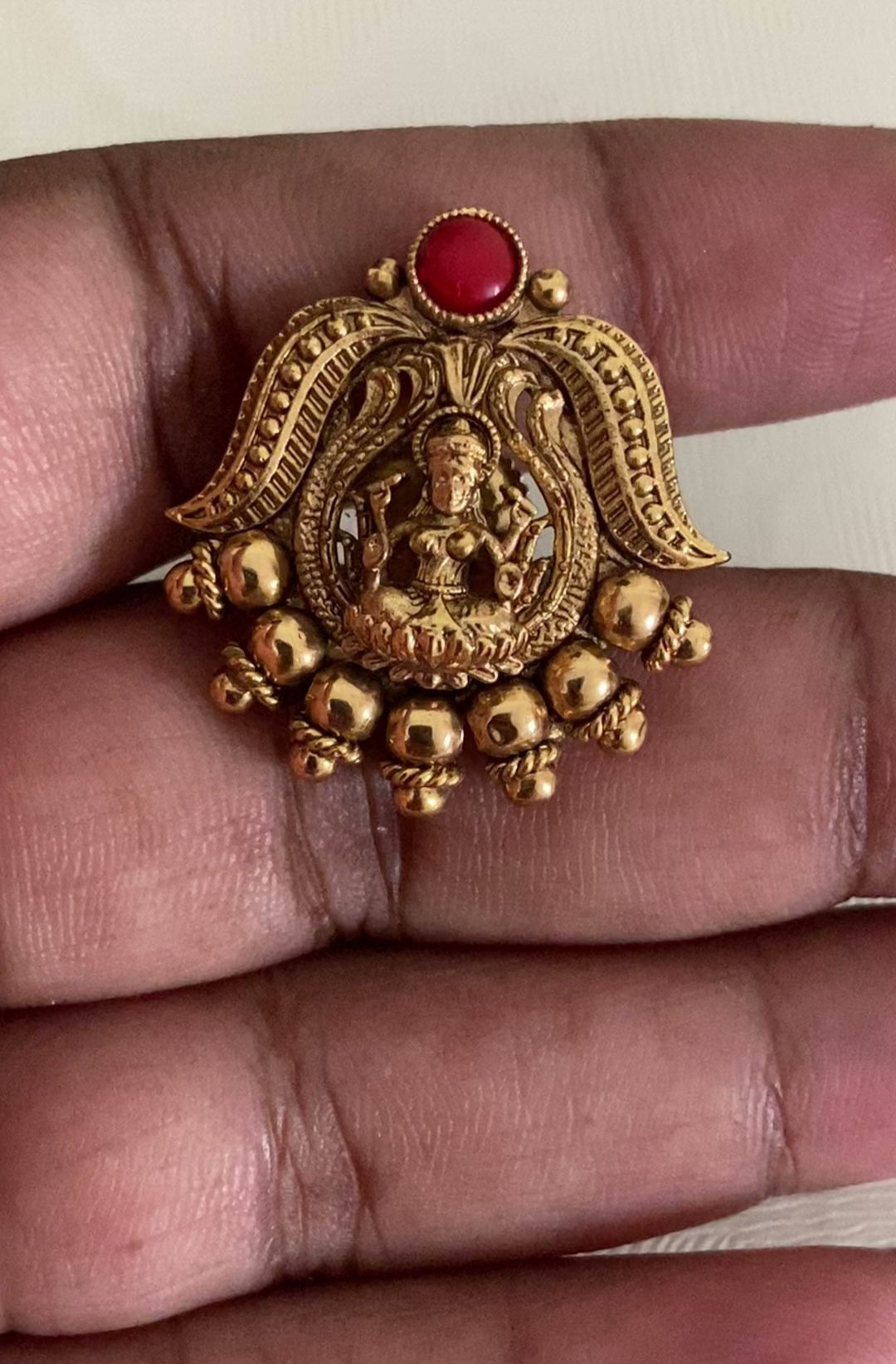 Coral Temple Lakshmi Beads Mala with Studs | Traditional Jewelry
