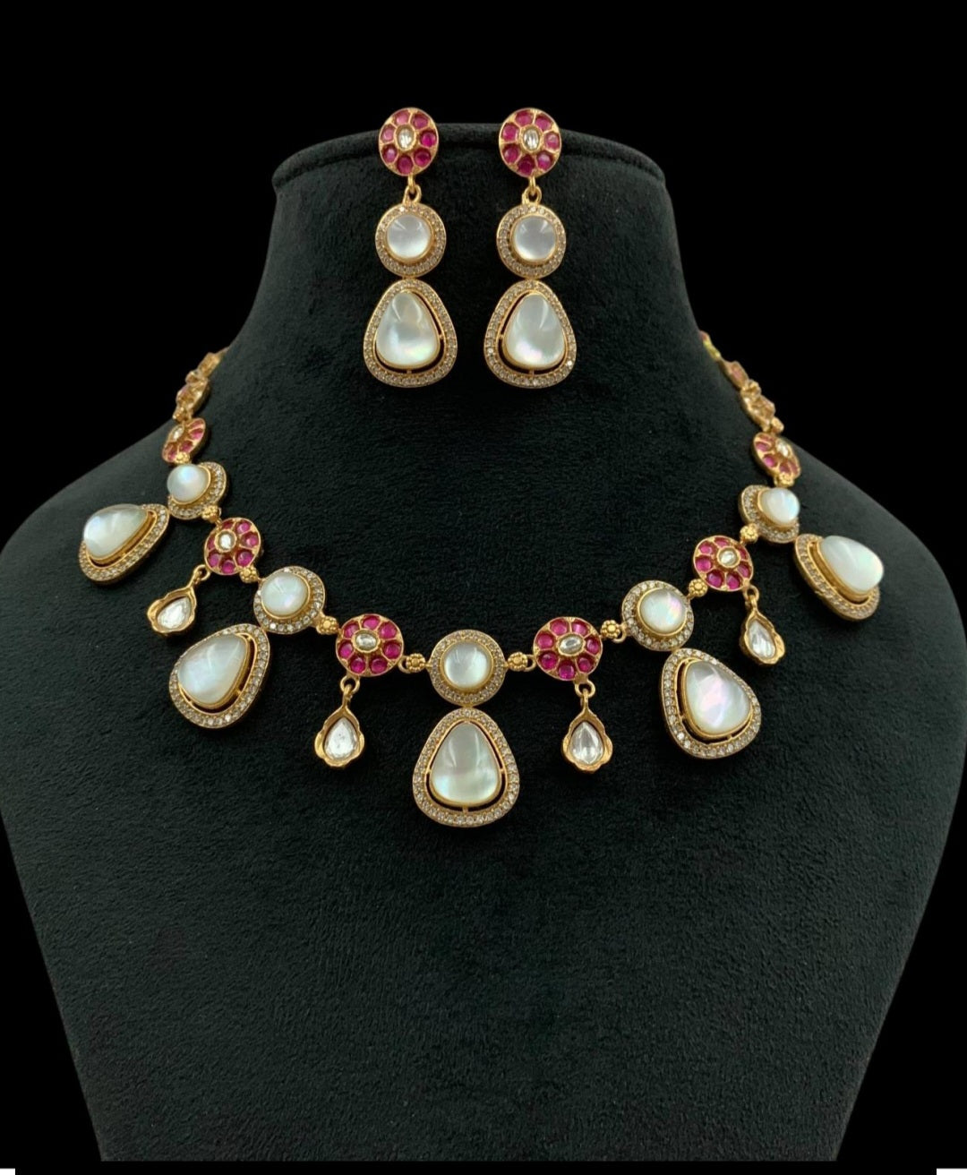 Kundan Fusion Natural Stones Necklace Set | Indian jewelry In USA