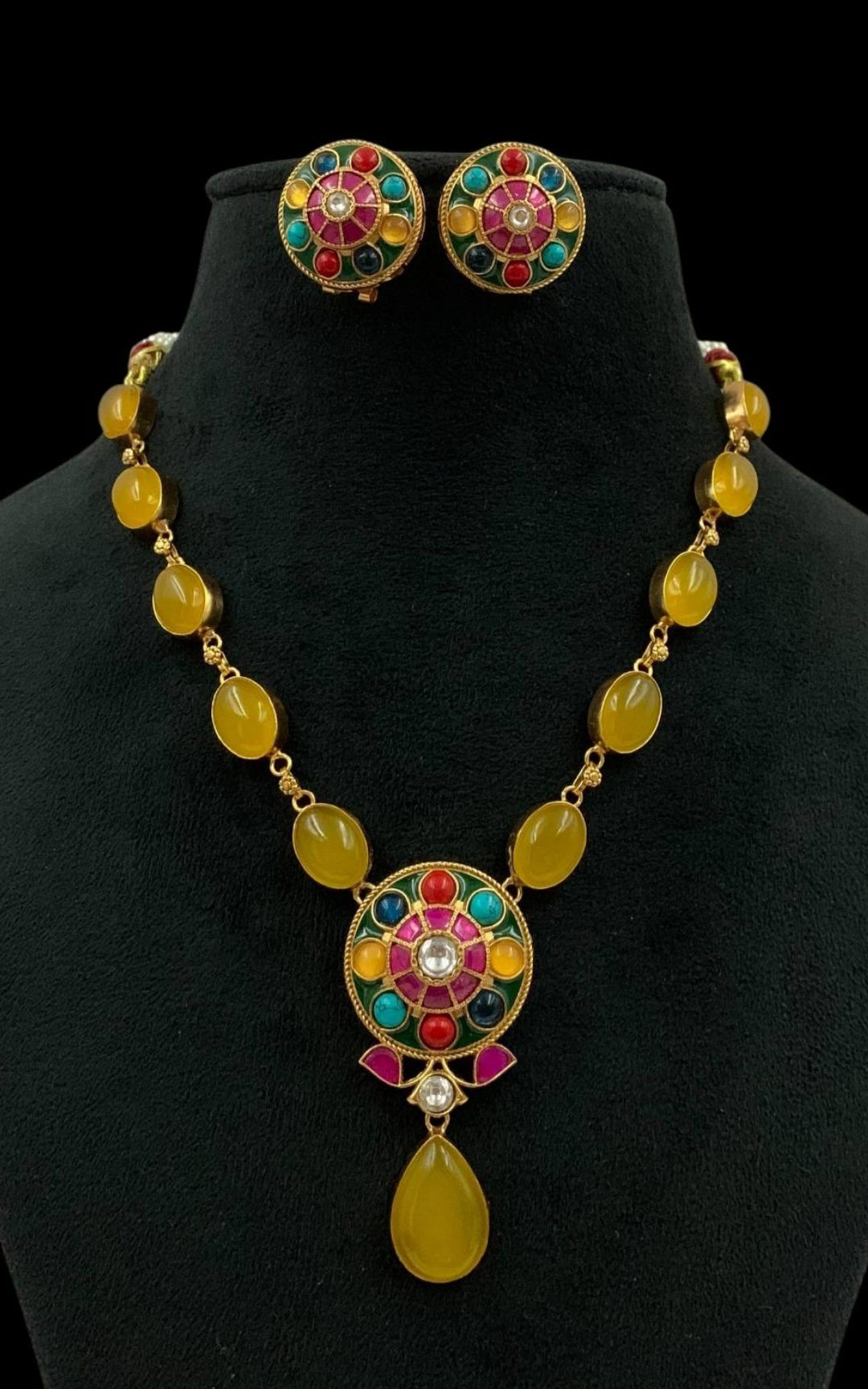Natural Stones Kundan Necklace Set | Indian jewelry In USA