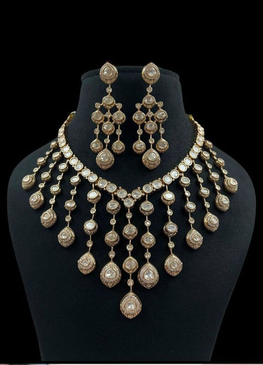 Polki Kundan Studded Necklace | Peacock Wing Drops Polki Necklace | Indian Jewellery