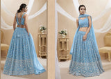 Sky Blue Embroidered Georgette Lehenga  | Party Wear Lehanga
