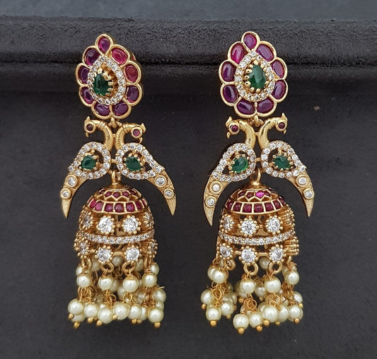 CZ Antique Kempu Jumki | Indian Jumki Earrings