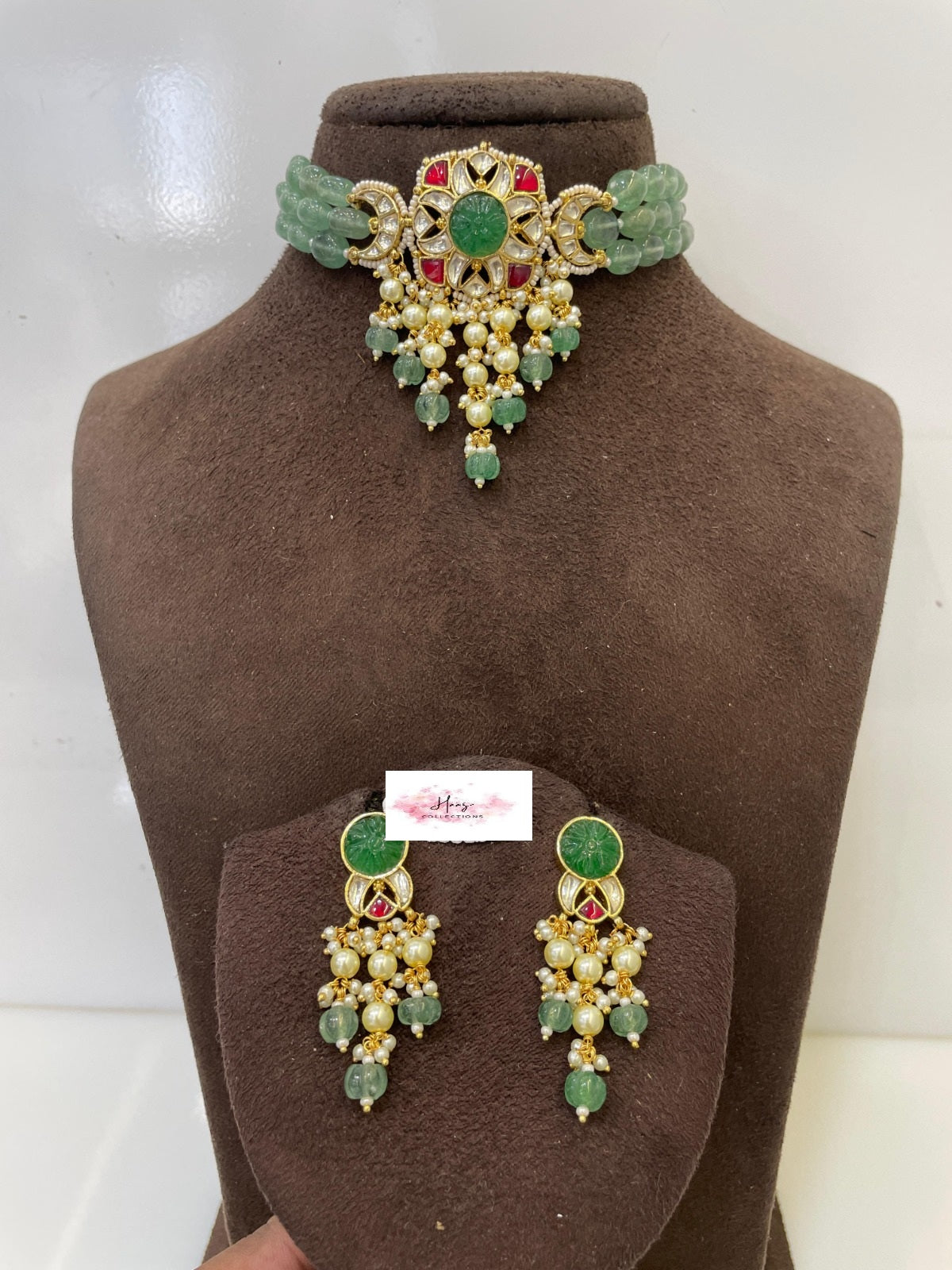 Ahmedabadi Kundan & Green Beads Necklace | Latest Necklace