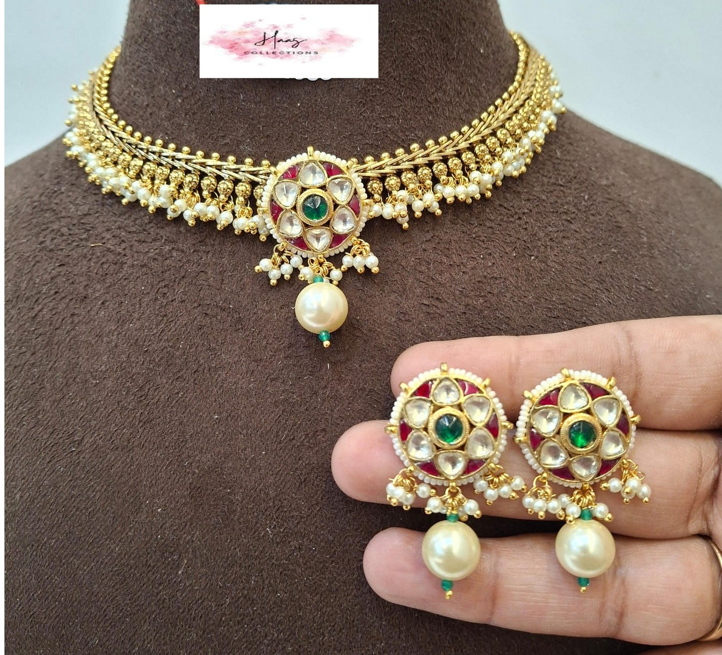 Antique Kundan Necklace with Earrings | Indian Necklace
