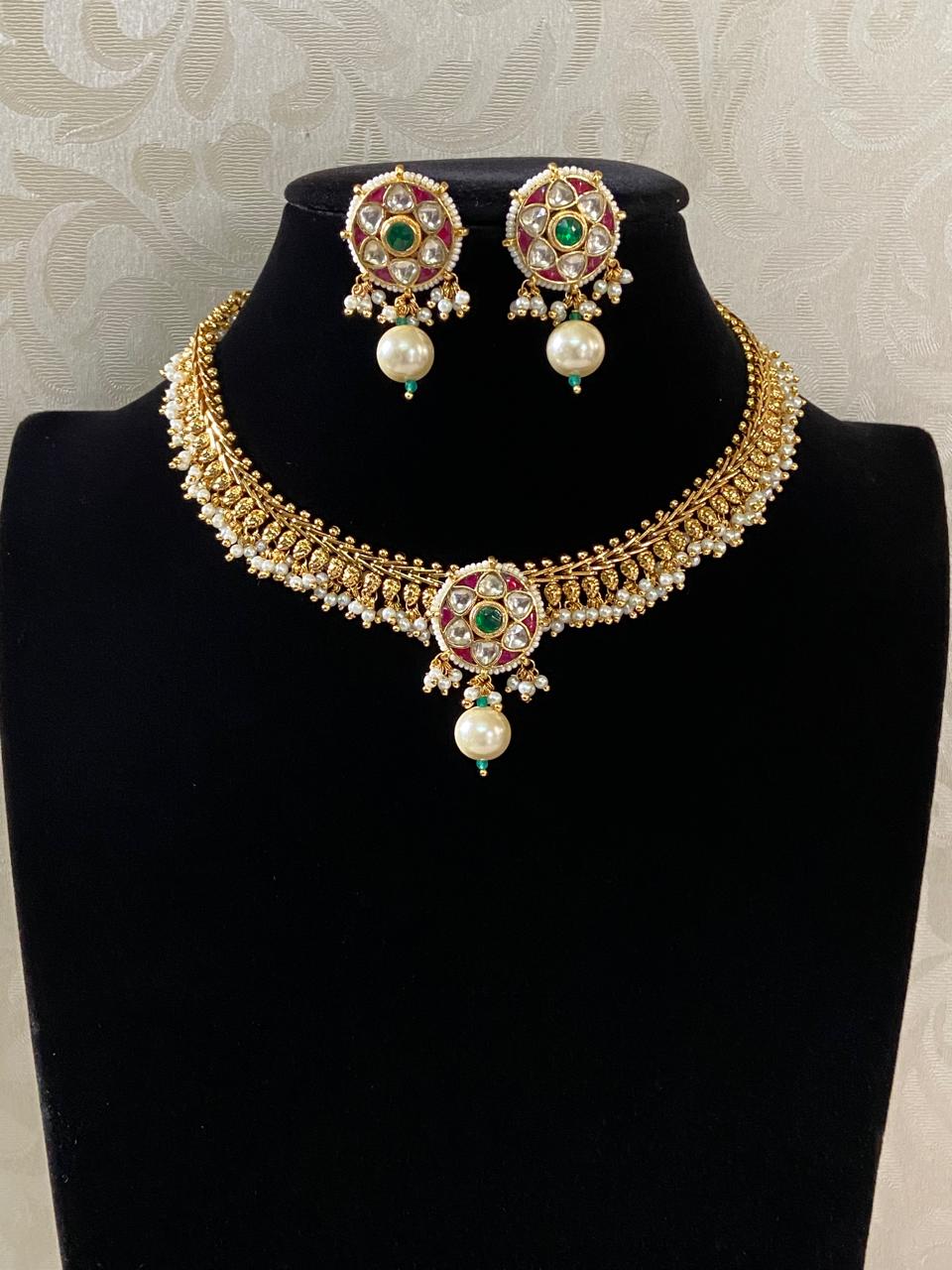 Antique Kundan Necklace with Earrings | Indian Necklace