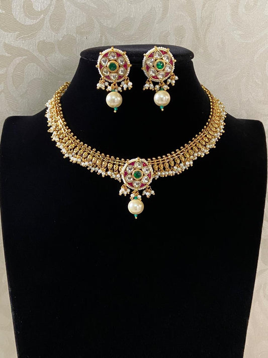 Antique Kundan Necklace with Earrings | Indian Necklace