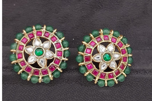 Jadau Kundan Studs | Kundan & Beads Earrings | Indian Tops Earrings