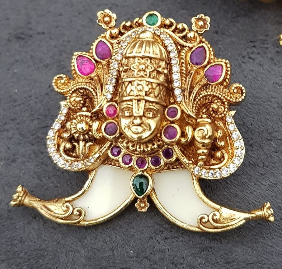 Antique CZ Balaji Tiger Nail Pendant | Indian Traditional Puligoru