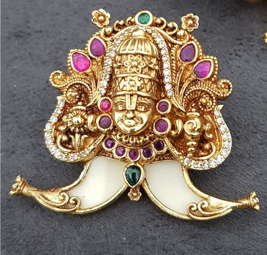Antique CZ Balaji Tiger Nail Pendant | Indian Traditional Puligoru