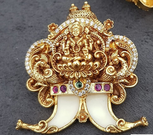 Antique CZ Lakshmi Tiger Nail Pendant | Indian Traditional Puligoru