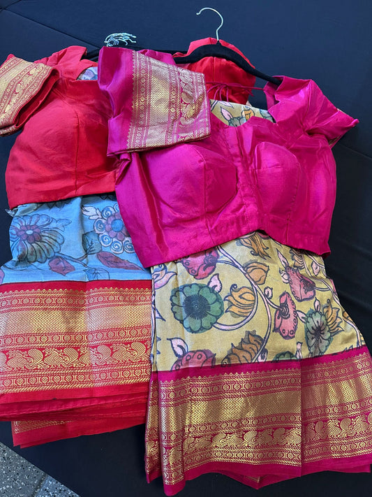 Pure Gadwal Kalamkari Kanchi Border Pattu Saree | Fusion Silk Saree | Indian Traditional Saree.