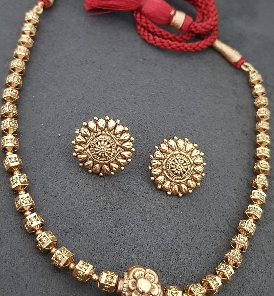 Antique Nakshi Beads Necklace With Studs | Indian Traditional Necklace