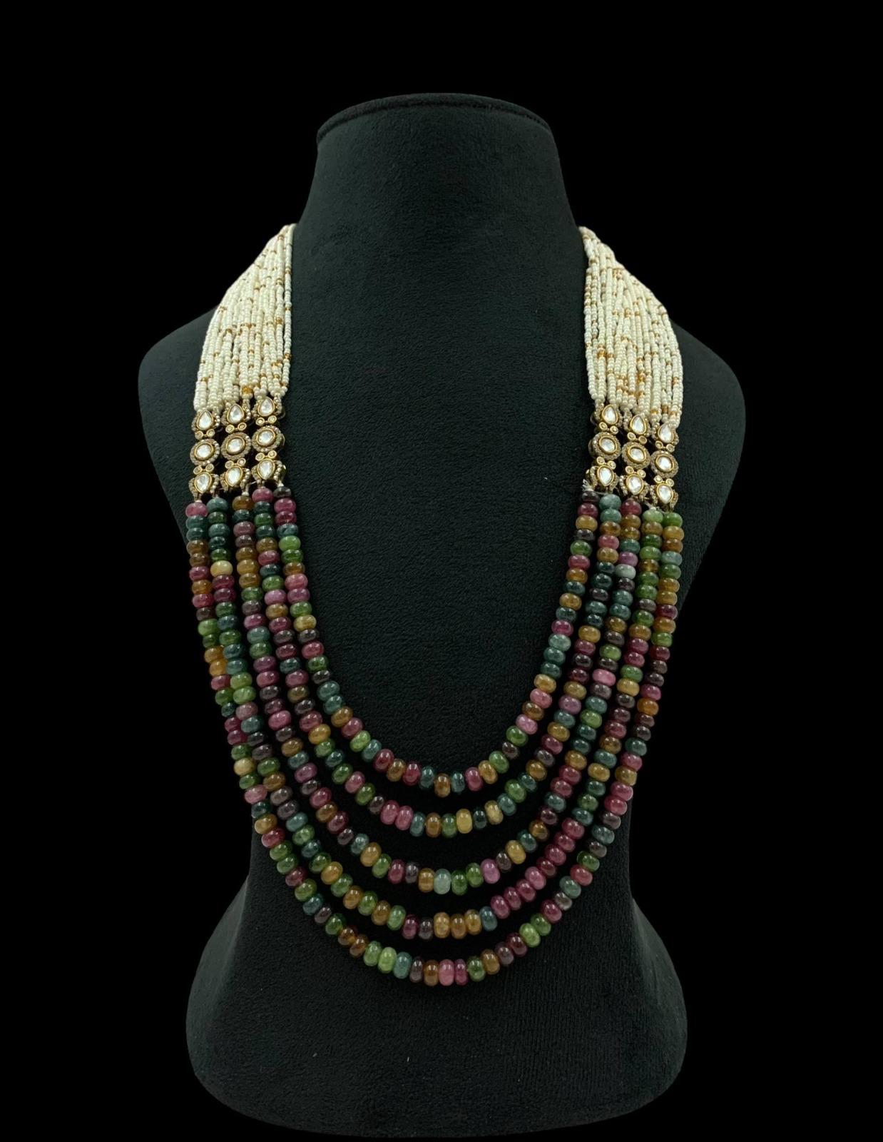 Polki Side Pendants Pearl & Beads Necklace | Indian Jewelry In Usa
